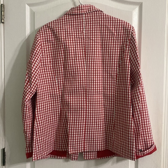 Red & White double breasted houndstooth blazer. 💯 polyester. NWOT. Fully lined - Picture 5 of 9